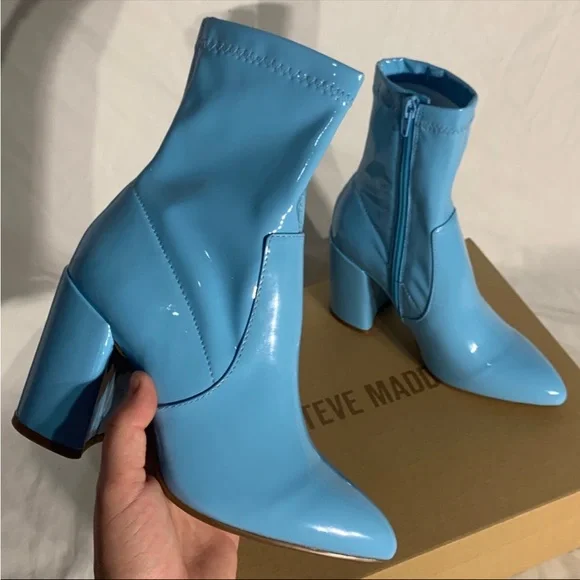 Steve Madden Multiply Fulton Bootie Heels in Patent Blue New With Box Womans - Picture 4 of 5